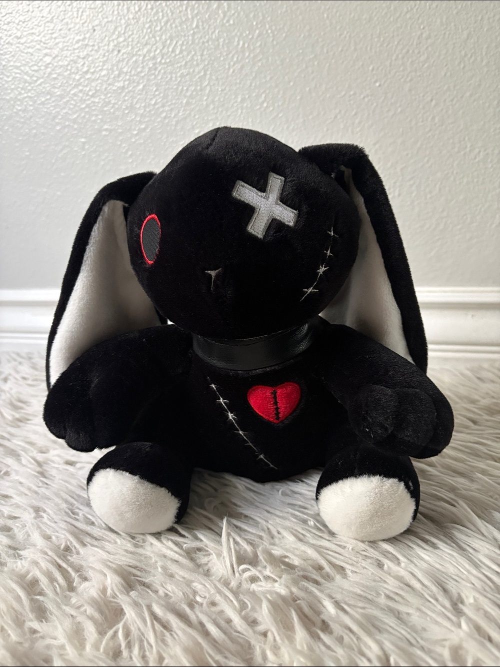 Black Plush Bunny with Red Heart Accent
